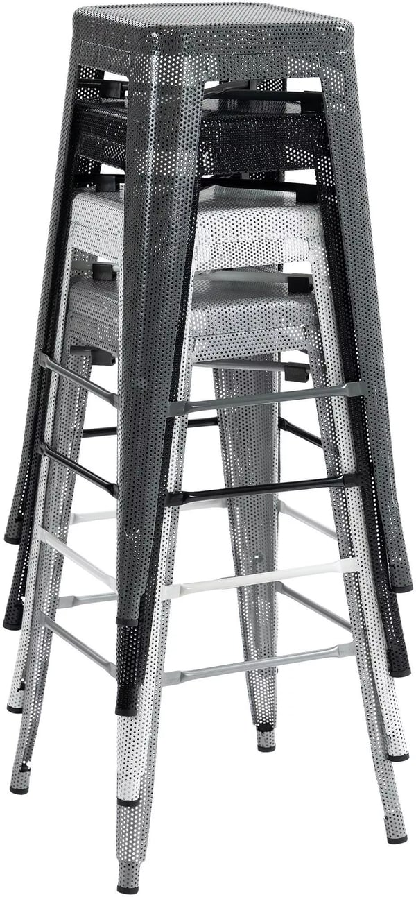 Fletcher Hvid Metal Barstol med Perforeret Ramme og Fodstøtte - Industrielt Design, Stabelbar, 77 cm Sædehøjde, 120 kg Kapacitet