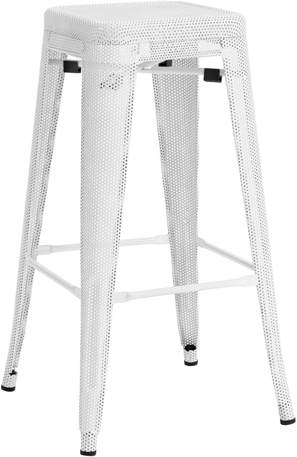 Baarituoli valkoinen metalli, pinottava jakkara 77 cm, helppohoitoinen teollinen muotoilu