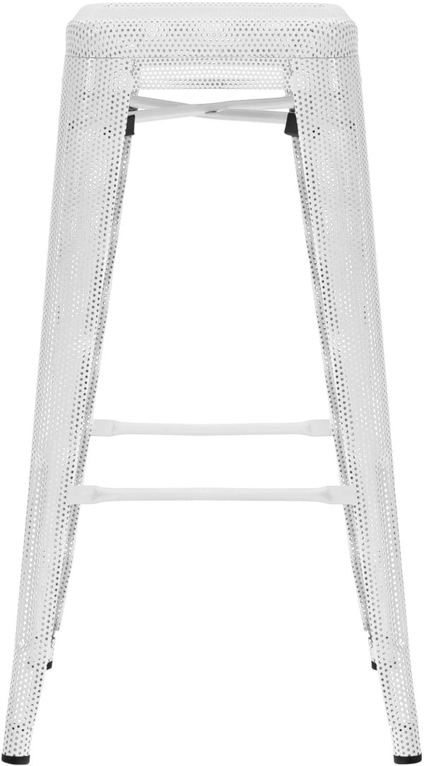 Fletcher Hvid Metal Barstol med Perforeret Ramme og Fodstøtte - Industrielt Design, Stabelbar, 77 cm Sædehøjde, 120 kg Kapacitet