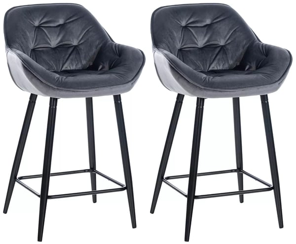 Set med 2 Gibson Mörkgrå Sammet Barstolar med Matt Svart Metallram