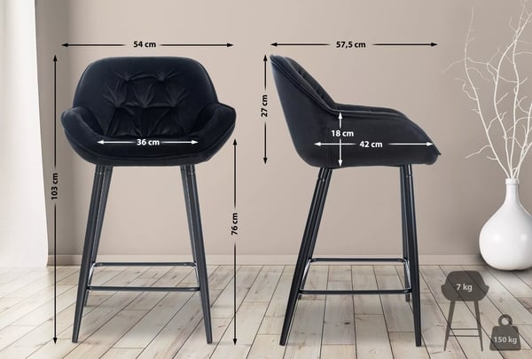2x Gibson baarituoli, musta sametti, mattamusta metalli