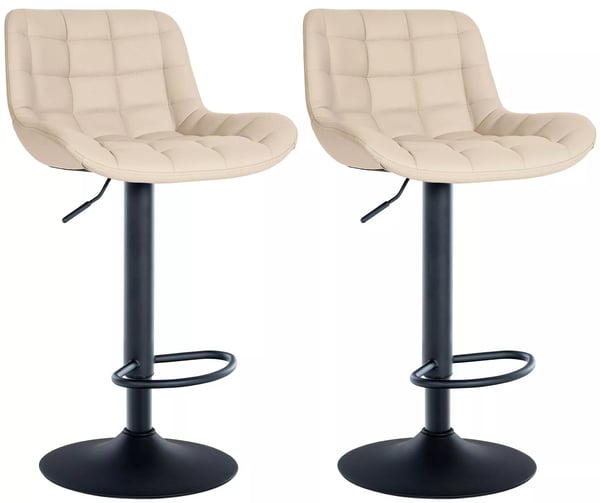 Set med 2 gräddfärgade barstolar i konstläder med metallställning