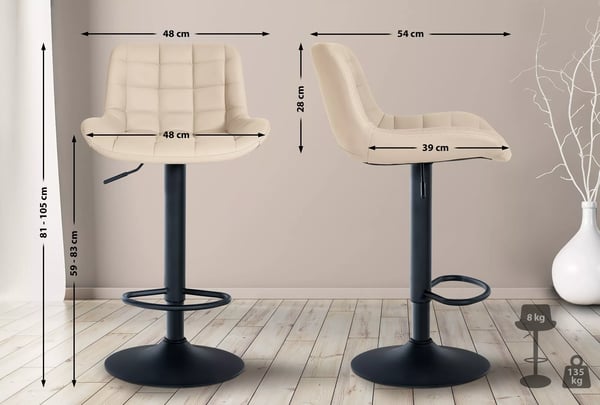 Sæt med 2 cremefarvede barstole i kunstlæder med metalstativ