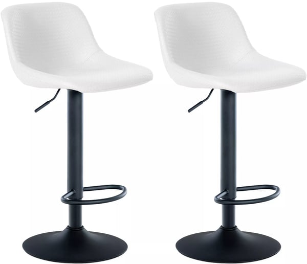 Set med 2 Loft Barstolar i Konstläder - Vit, Metallram, 360° Svängbar, Justerbar Höjd