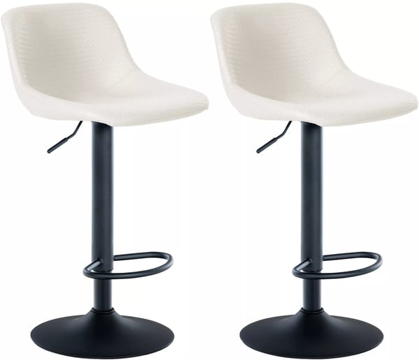 Set med 2 gräddfärgade barstolar i konstläder med svart metallram - Justerbar höjd, svängbara köksstolar