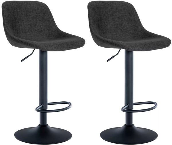 Set med 2 Loft Barstolar i Tyg med Svängfunktion och Justerbar Höjd - Svart Metallram
