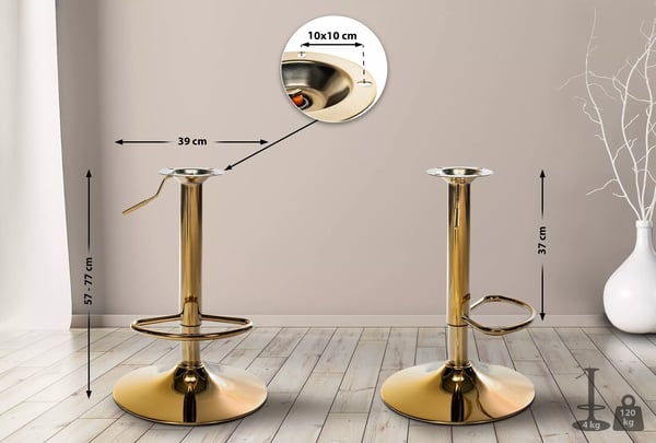 Gul metal barstol udskiftningsbase med roterende fodstøtte, højdejusterbar (57-77 cm)