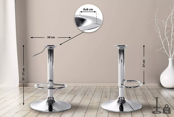 Krom Metal XL Barstol Base med Fodstøtte - Højdejusterbar 57-77cm, 150kg Kapacitet