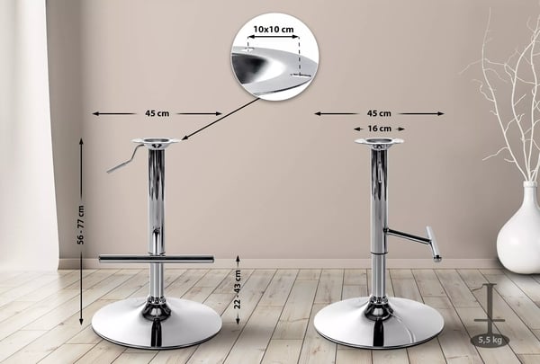 Forkromet metaludskiftning T-Bar skammelbase med fodstøtte, højdejusterbar