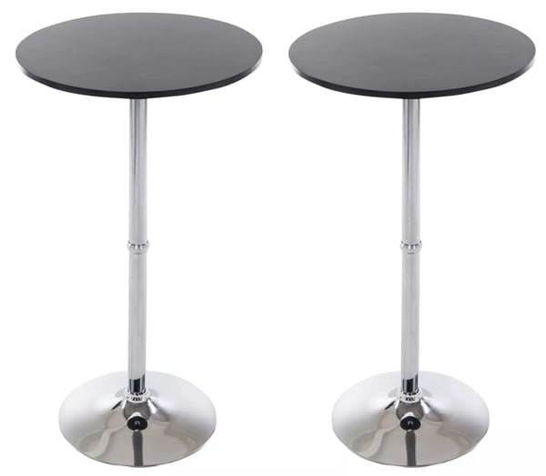Set med 2 runda barbord med svart träskiva och kromad metallfot - 60 cm diameter, 108 cm höjd