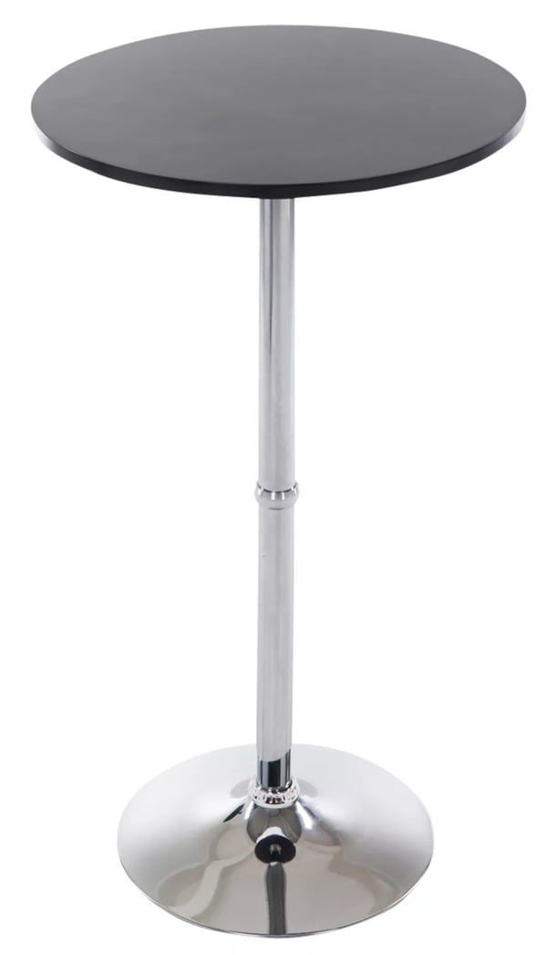 Sæt med 2 runde barborde med sort træplade og krom metalfod - 60 cm diameter, 108 cm højde