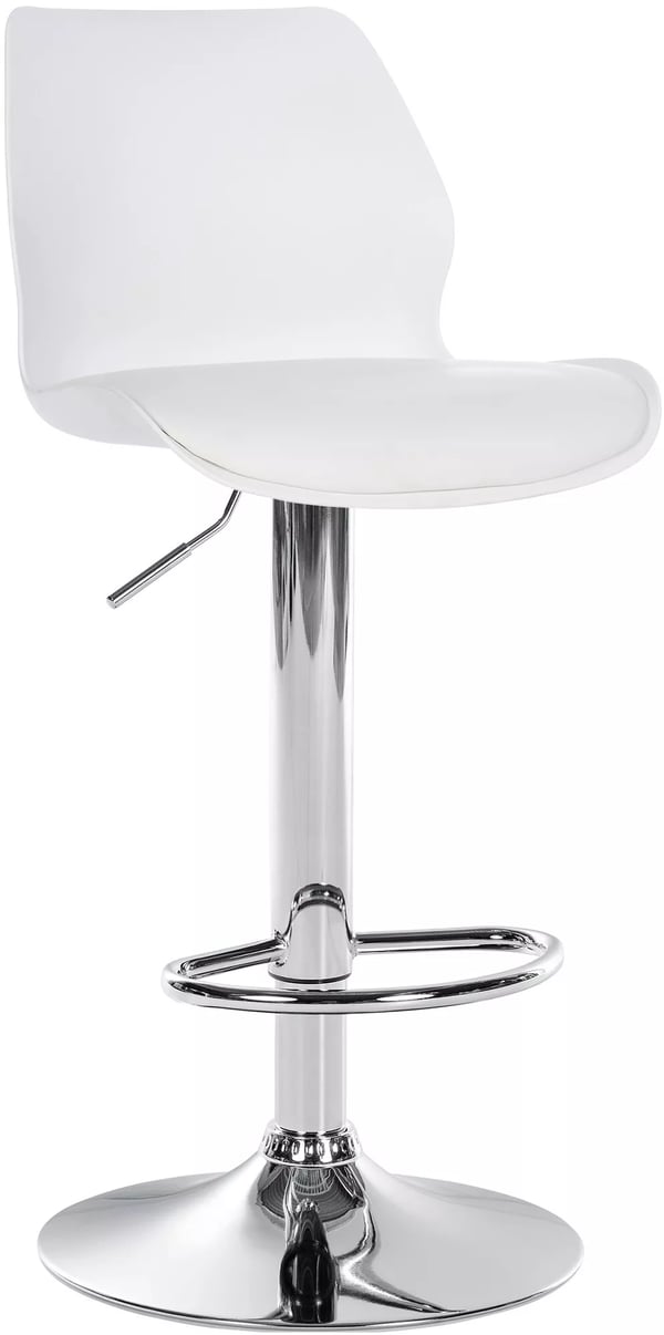 Baarijakkara Gilbert, valkoinen keinonahka, metallirunko, korkeussäädettävä (White Faux Leather Bar Stool with Metal Frame, Height Adjustable)
