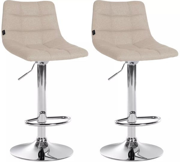 Set med 2 barstolar i krämfärgat tyg med metallram - Justerbar höjd & snurrfunktion