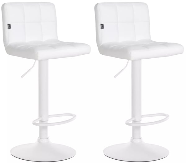 Set med 2 vita barstolar i konstläder med metallställ