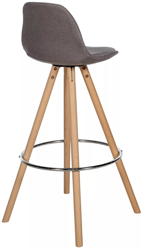 Corbin Taupe stofpolstret rund barstol med træramme, 77 cm sædehøjde