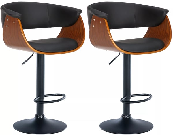 Set med 2 Vestal Barstolar i Tyg, Valnöt/Svart med Metallram, 360° Svängbar, Justerbar Höjd