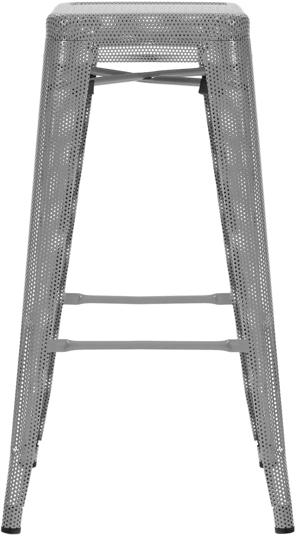 Fletcher Industriel Design Barstol, Sølvmetal med Perforeret Ramme, Stabelbar, 77 cm Sædehøjde, Inkluderer Gulvbeskyttere