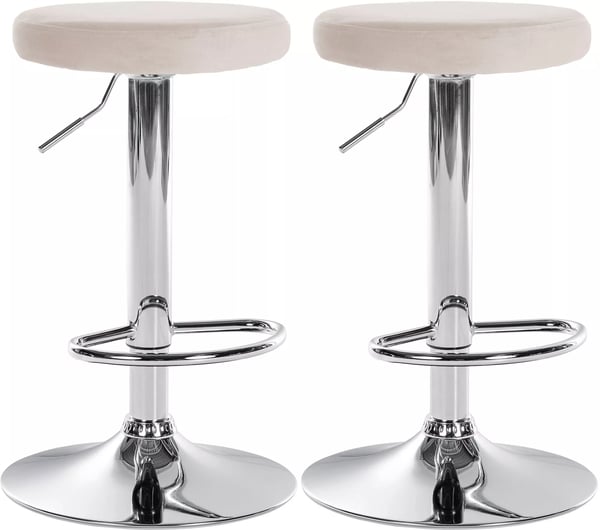 Set med 2 gräddfärgade barstolar i sammet med metallbas - Justerbar höjd