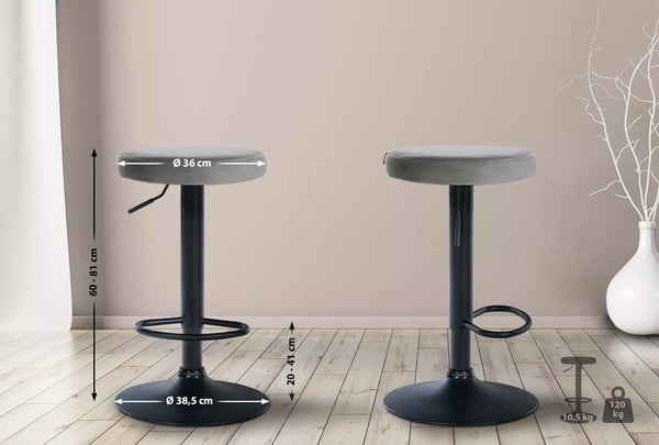 2 kpl Ponte sametti baarijakkara, harmaa, metallirunko