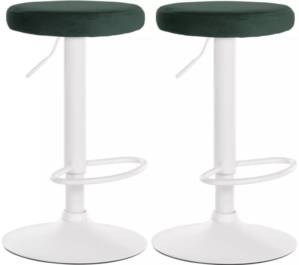 Set med 2 barstolar i sammet - Grön sammetssits, metallram, svängbar, justerbar höjd