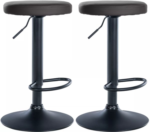Set med 2 svarta barstolar i konstläder med metallram och svängbar justerbar höjd - Modern design