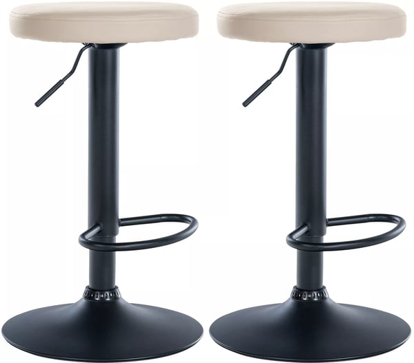 Set med 2 gräddfärgade barstolar i konstläder med metallställning