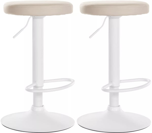 Set med 2 barstolar i konstläder, gräddvit, justerbar höjd, svängbar, metallfot
