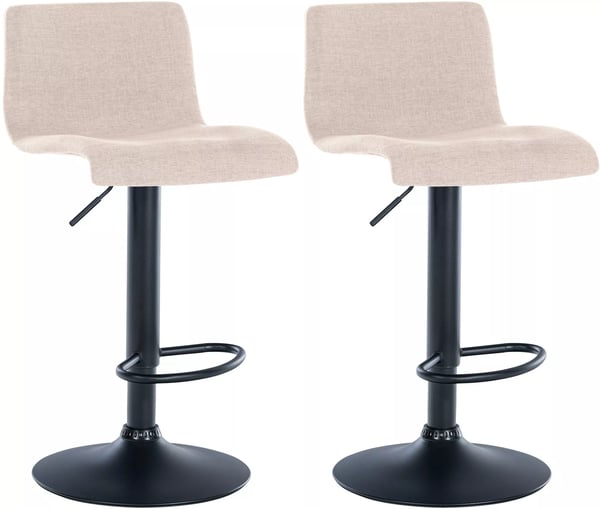 Set med 2 gräddfärgade barstolar i tyg med metallram