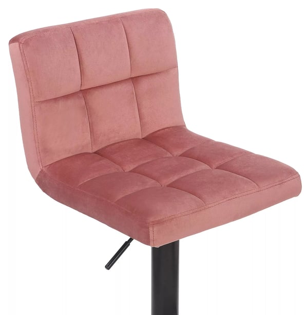 Set med 4 rosa barstolar i sammet med matt svart metallbas - justerbar höjd och svängbar