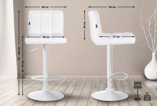 Sæt med 4 Feni Hvide Barstole i Kunstlæder med Metalbase
