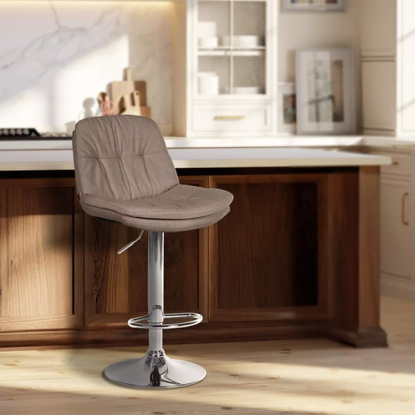 Laurel Taupe stof barstol, metalramme, højdejusterbar, drejelig, 360°
