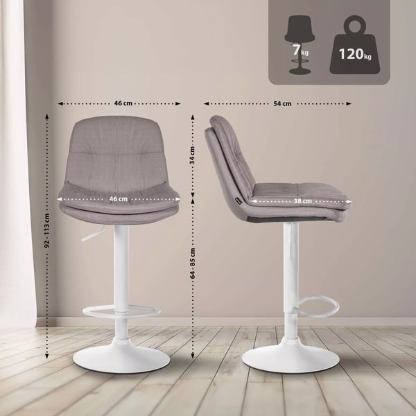 Laurel Grå Stof Barstol - Justerbar, Drejelig med Fodstøtte, Moderne Design