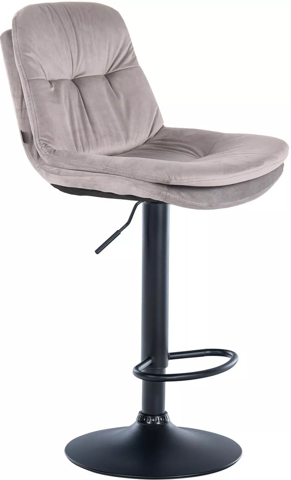 Laurel Barstol i Sammet, Grå - Höjdjusterbar & Vridbar, Modern Design, Bekväm Vadderad Sits, Metallram, 120 kg Max Last