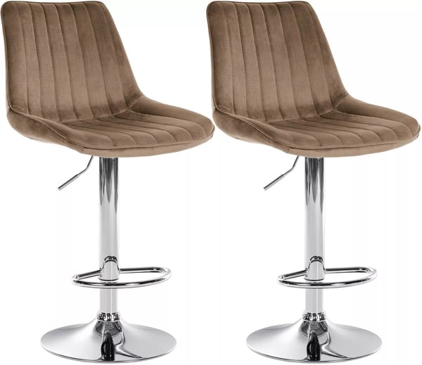 Set med 2 Toni Bruna Barstolar i Sammet med Metallram - Justerbar Höjd, Svängbar