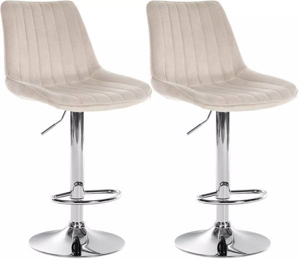 Set med 2 barstolar i gräddfärgad sammet och metall - Justerbar höjd, svängbar, trumpetfot