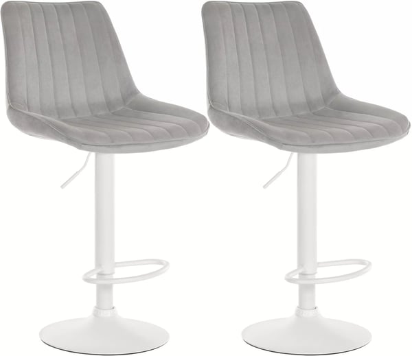 Set med 2 grå barstolar i sammet med metallram