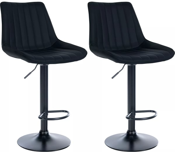 Set med 2 Toni Barstolar, Svart Konstläder med Metallram, Justerbar Höjd och Svängbar