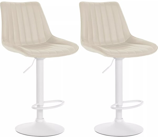 Set med 2 gräddfärgade barstolar i konstläder med metallram, justerbar höjd, 360° svängbar - Modern bänk- och barstol