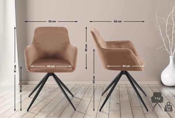 Olema Brun Fløjl Spisestuestol med Matte Sorte Metalben