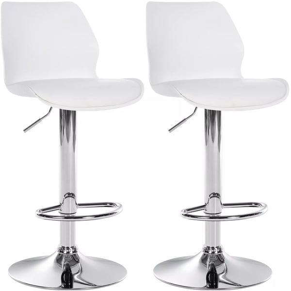 Set med 2 Gilbert Barstolar - Vit Plast sits, Metall Trumpetfot, Höjdjusterbar, Svängbar