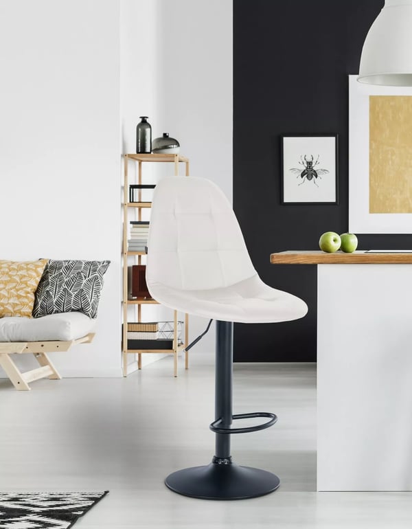Elmore Barstol, Justerbar Højde, Drejefunktion, Kunstlæder, Hvid Metalramme