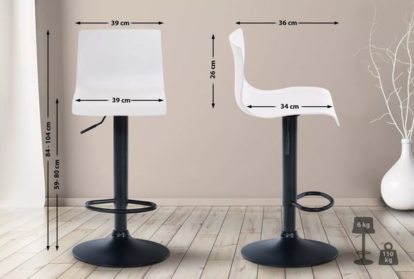 Hvid plastik barstol med krom-look metalstel