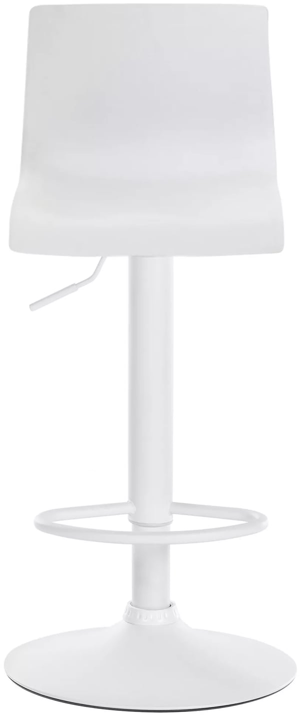 Moderne hvid plastik barstol med krom-look metalramme og fodstøtte