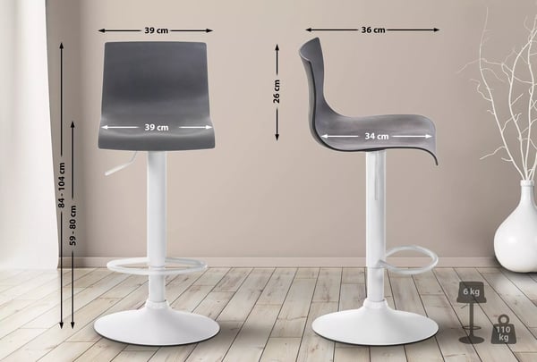 Grå plastik barstol med krom-look metalstel