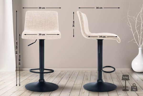 Hoover cremefarvet stof barstol med krom-look metalstel