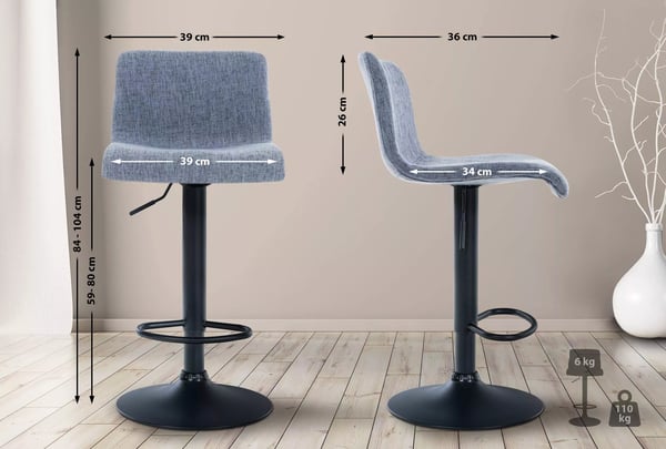 Hoover Blå Stof Barstol med Krom-look Metalramme
