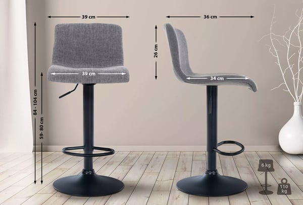 Baarituoli Hoover, vaaleanharmaa kangas, kromi-ilme metallirunko