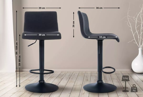 Hoover Barstol i tyg, svart med kromfärgad metallram