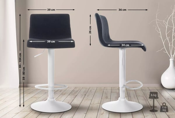 Sort stof barstol med krom-look metalramme
