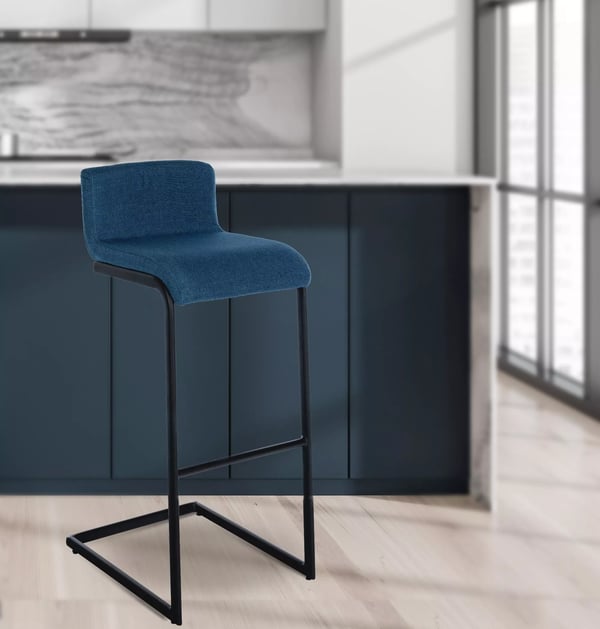 Newport Blå Stof Barstol med Rustfrit Stål Ramme